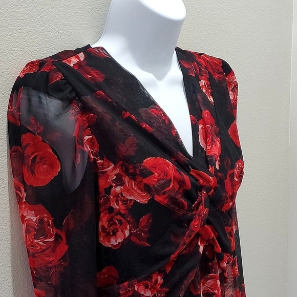 INC INTERNATIONAL CONCEPTS BLOUSE, Sz S, BLACK/RED, STRETCH, NEW - Picture 4 of 16